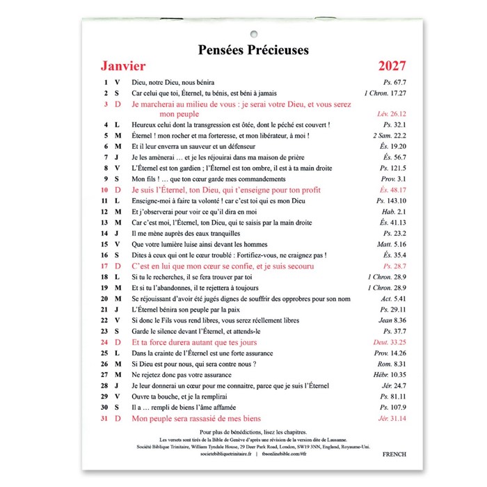 French Golden Thoughts Calendar 2027