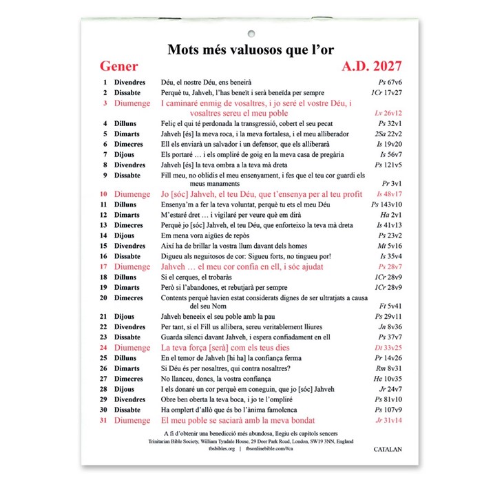 Catalan Golden Thoughts Calendar 2027
