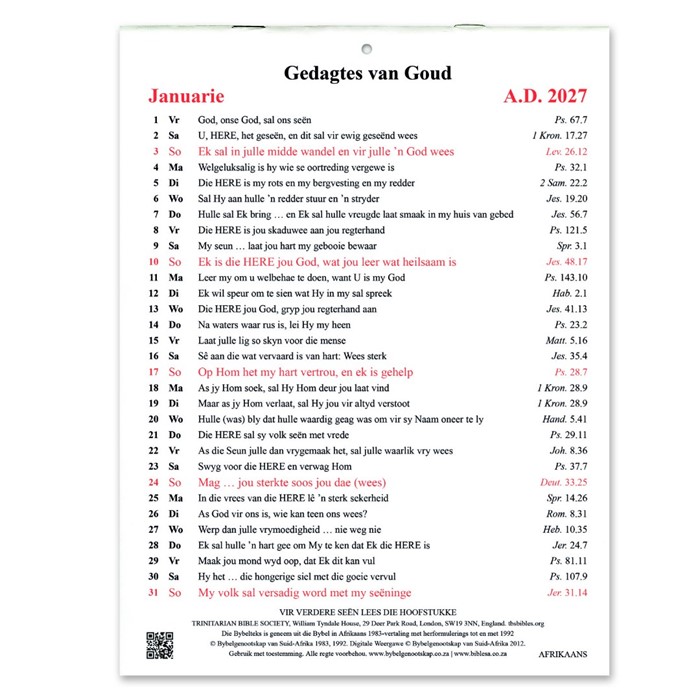 Afrikaans Golden Thoughts Calendar 2027