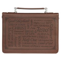 Names of Jesus Walnut Brown Faux Leather Bible Cover (M) (Bible Case)