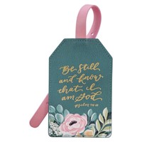 Be Still and Know Dark Teal Floral Faux Leather Luggage Tag (Other Merchandise)