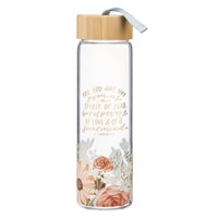 No Fear Pink Floral Glass Water Bottle with Bamboo Lid (General Merchandise)