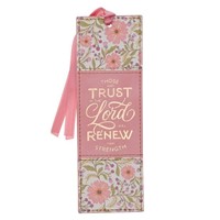 Trust Coral Floral Faux Leather Bookmark - Isaiah 40:31 (Bookmark)