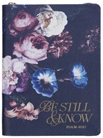 Be Still And Know Midnight Blue Floral Faux Leather Journal (Notebook / Blank Book)