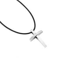 Curved Cross Pendant On Leather Cord (Jewellery)