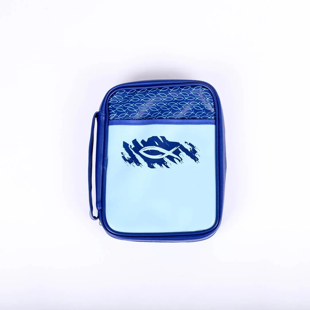 Bible Cover Swash Fish 2-Tone Blue Imitation Leather Large