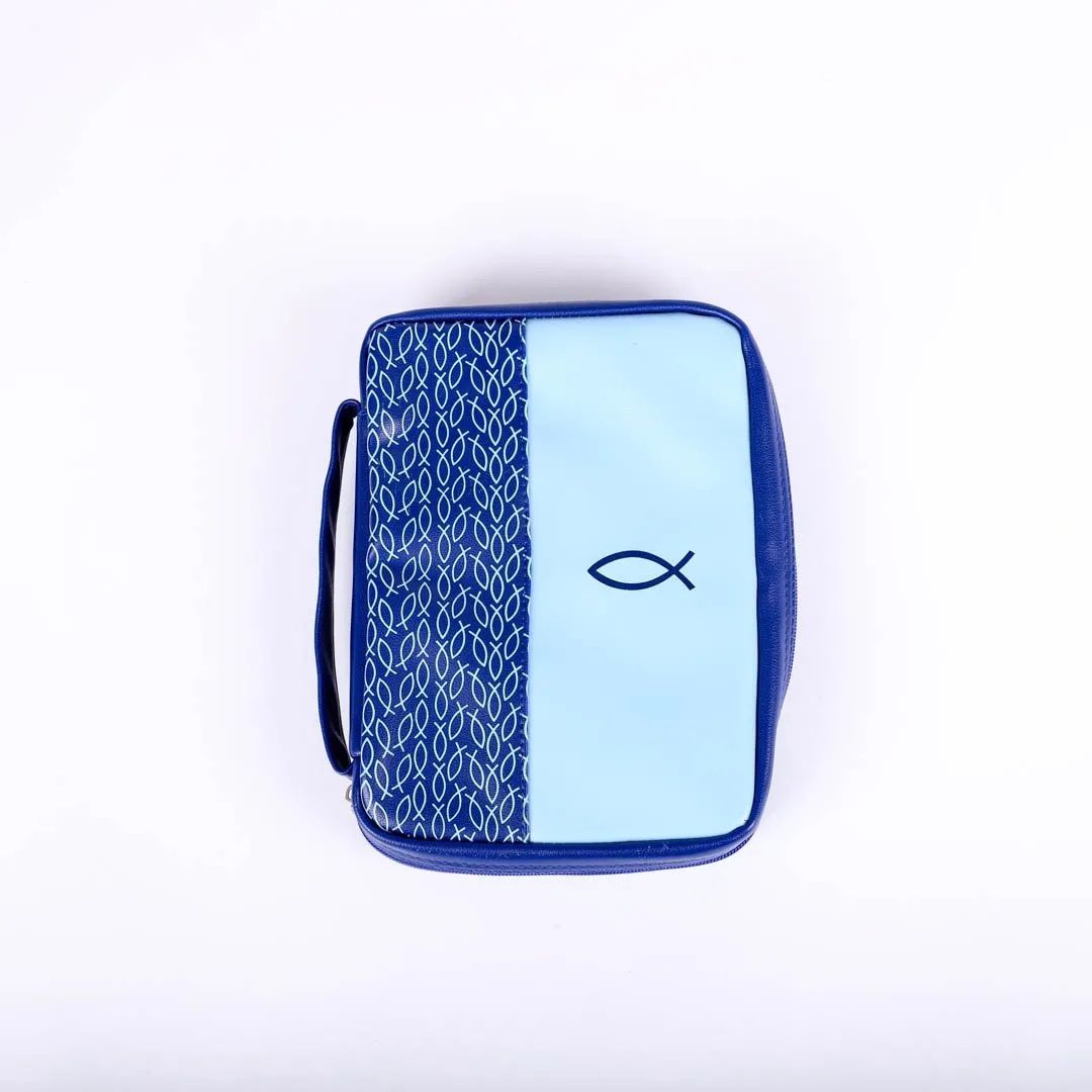Bible Cover Multiple Fish 2-Tone Blue Large