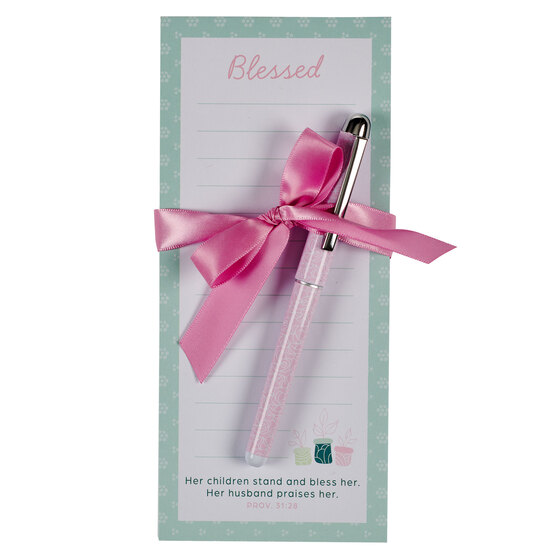 Blessed Magnetic Notepad And Pen Gift Set - Proverbs 31:28