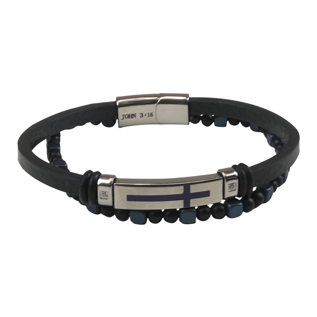 Cross Bead Leather Bracelet