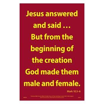 Waterproof Scripture Poster: Mark 10:5-6