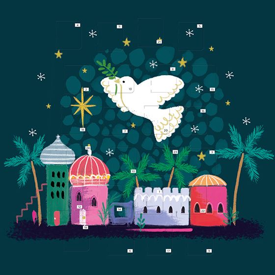 Square Advent Calendar Card: Dove/Bethlehem