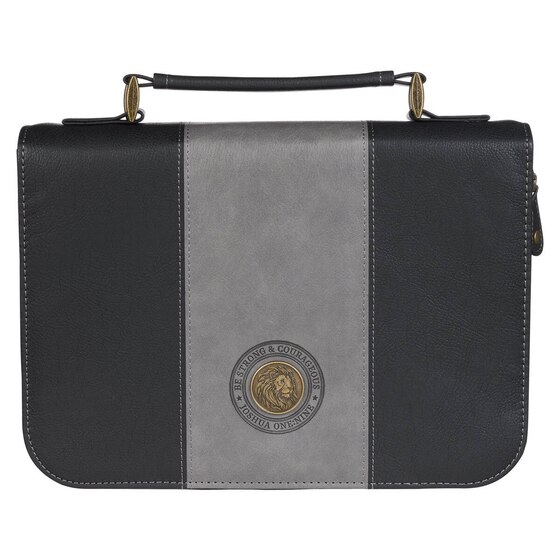 Be Strong and Courageous Gray and Black Bible Cover (L)