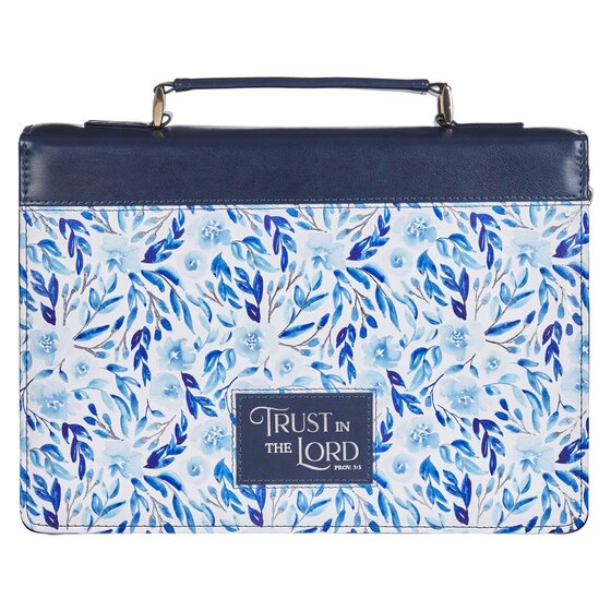 Trust in the Lord Blue Botany Faux Leather Bible Cover (L)