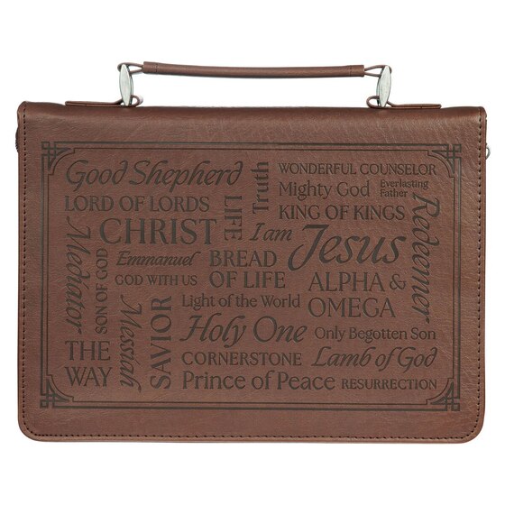 Names of Jesus Walnut Brown Faux Leather Bible Cover (M)