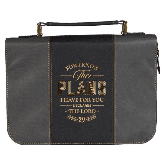 The Plans Black and Charcoal Faux Leather Bible Cover (M)
