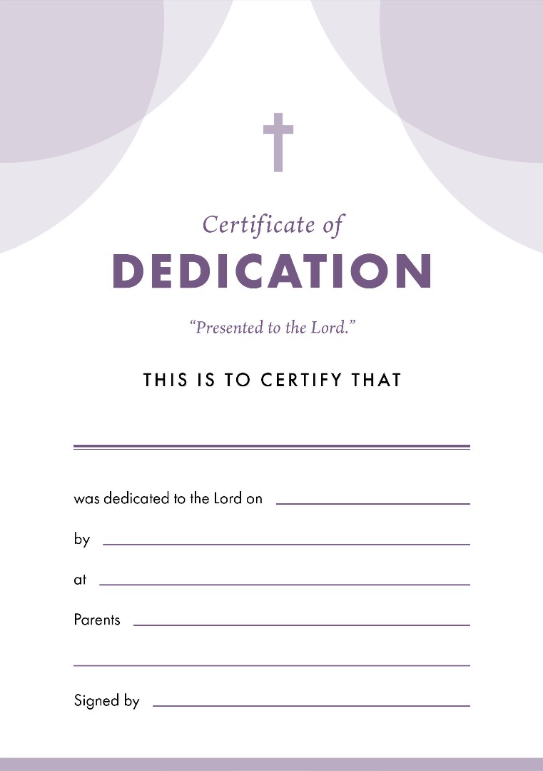 ETC Dedication Certificate A5 Portrait (pack of 10)