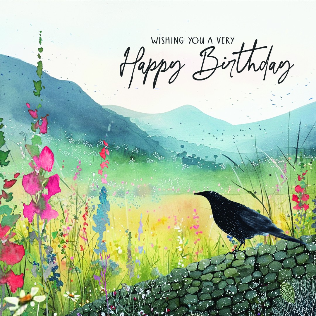 Blackbird on Stone Wall Birthday Card