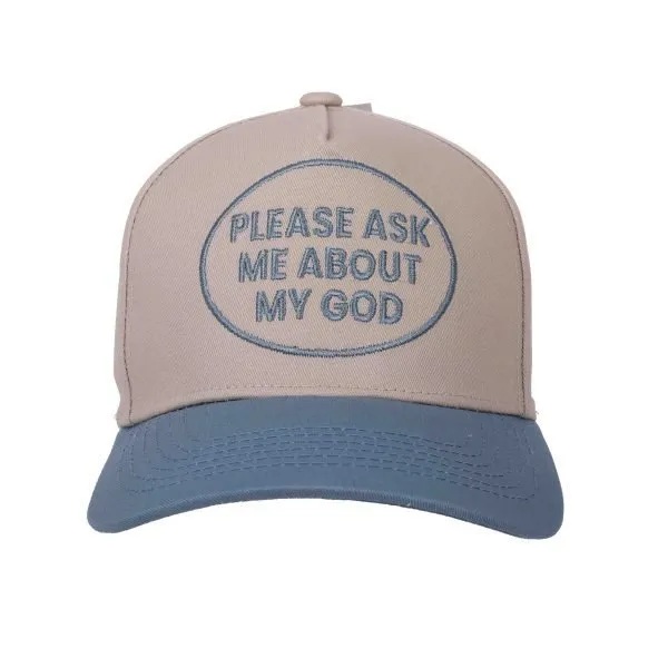 Cap - Please Ask Me About My God Blue/Tan