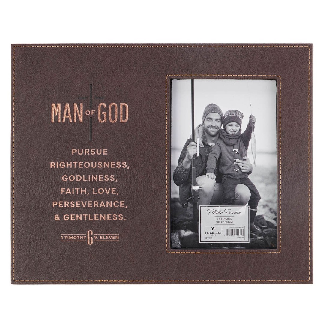 Man of God Brown Faux Leather Photo Frame