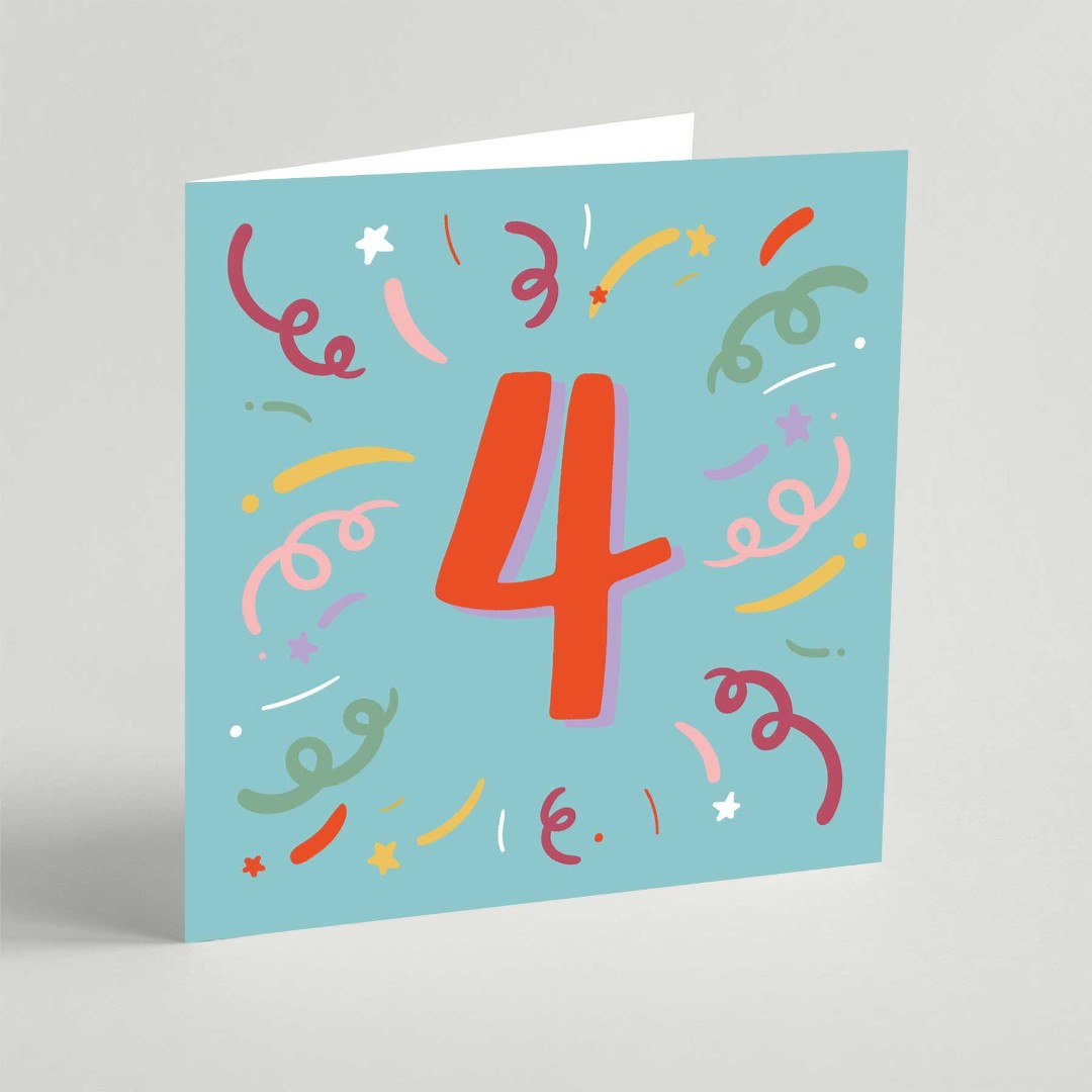 Four Birthday Square Card (Pack Of 3)