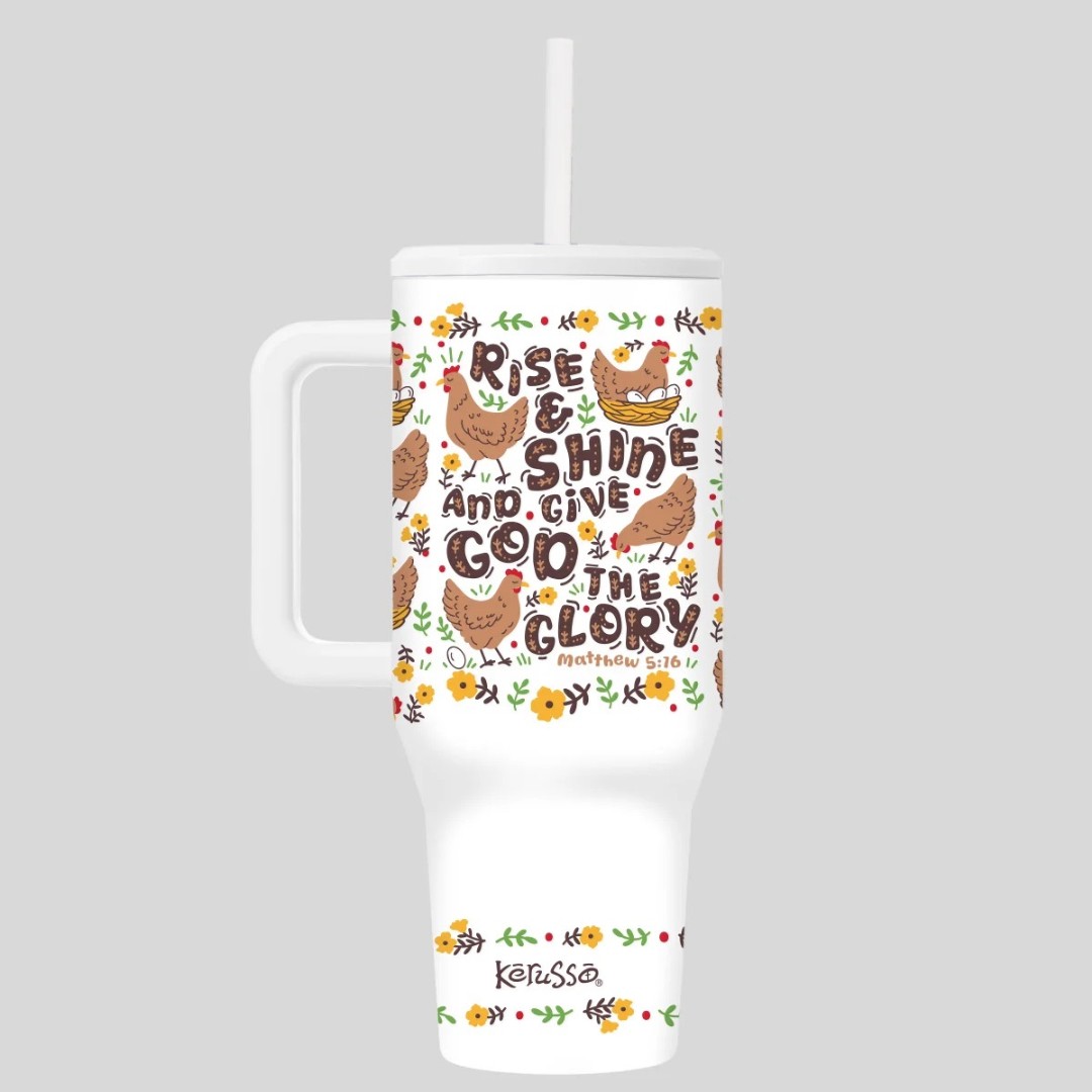 Rise & Shine - 40oz Sleek Style Stainless Steel Mug w/ Straw
