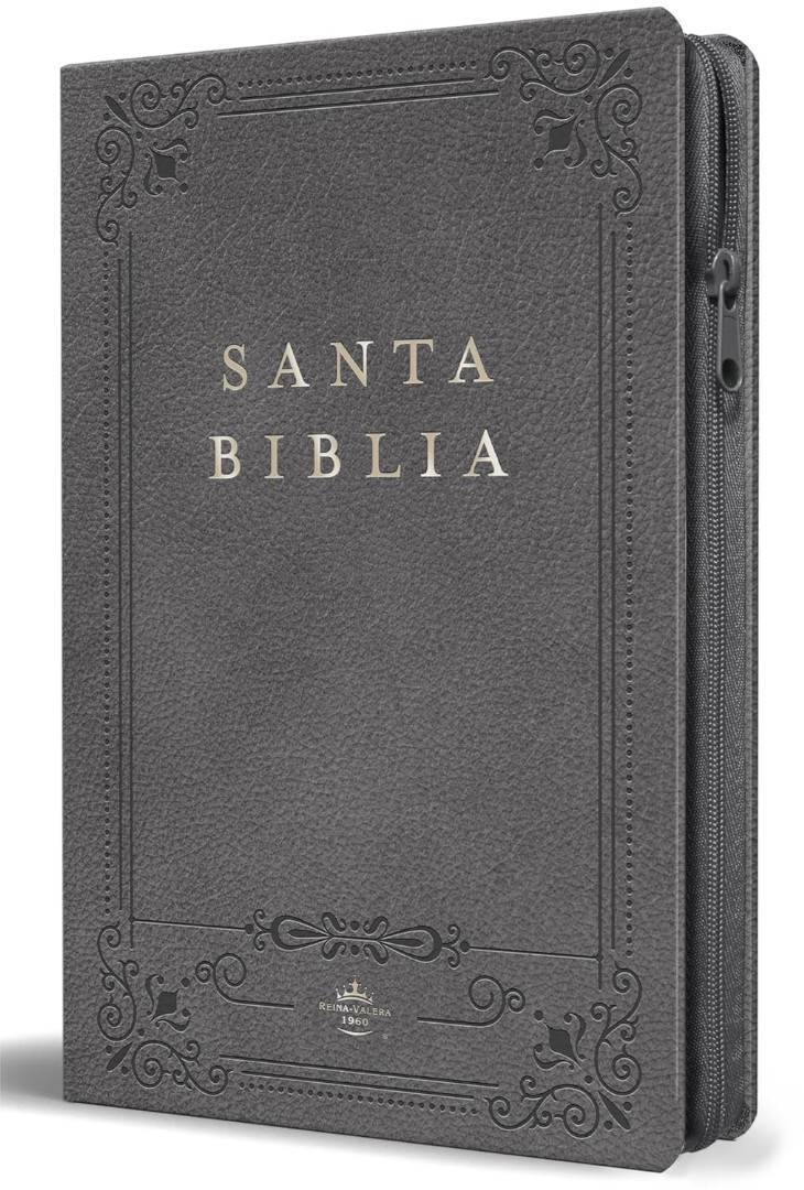 Biblia RVR 1960 letra grande, tamaño manual, símil piel gris