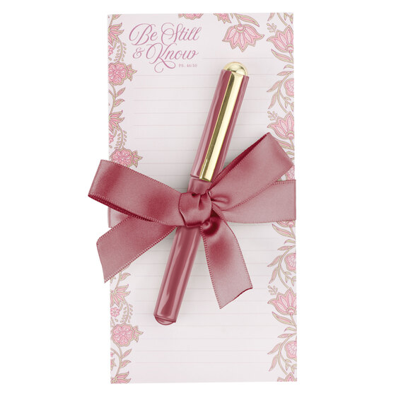 Be Still And Know Pink Spring Floral Notepad And Pen Set