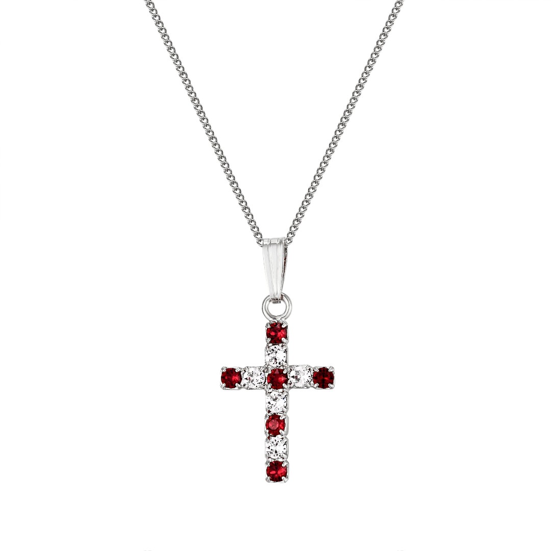 Ruby & Clear Swarovski Crystal Cross Pendant