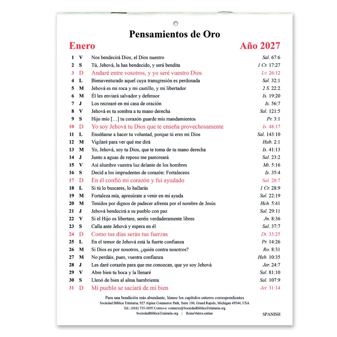 Spanish Golden Thoughts Calendar 2027