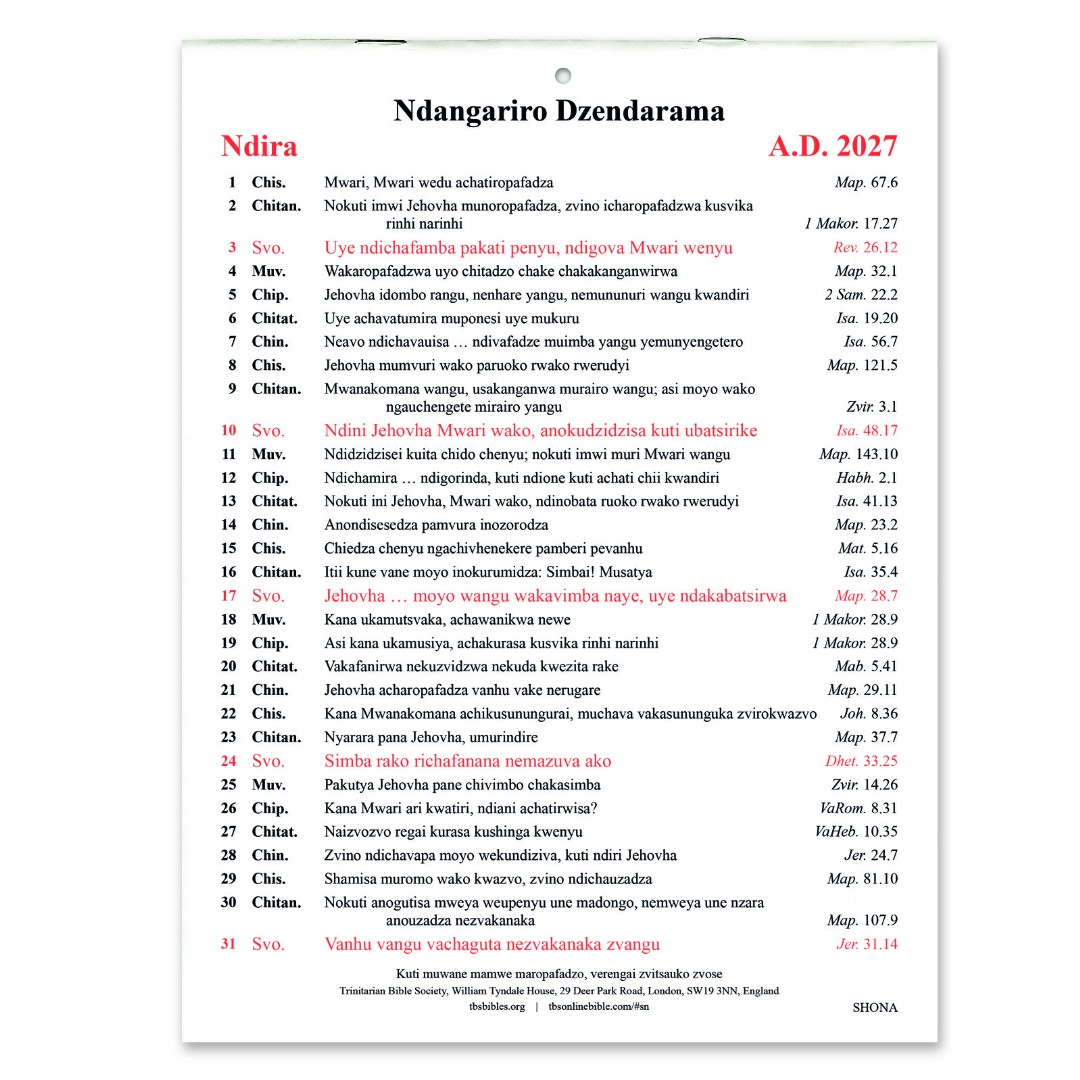 Shona Golden Thoughts Calendar 2027