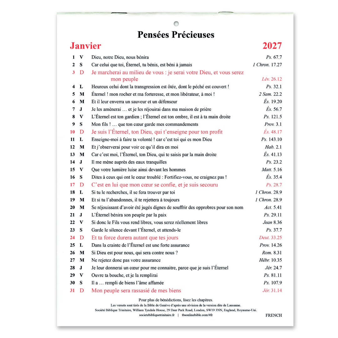 French Golden Thoughts Calendar 2027