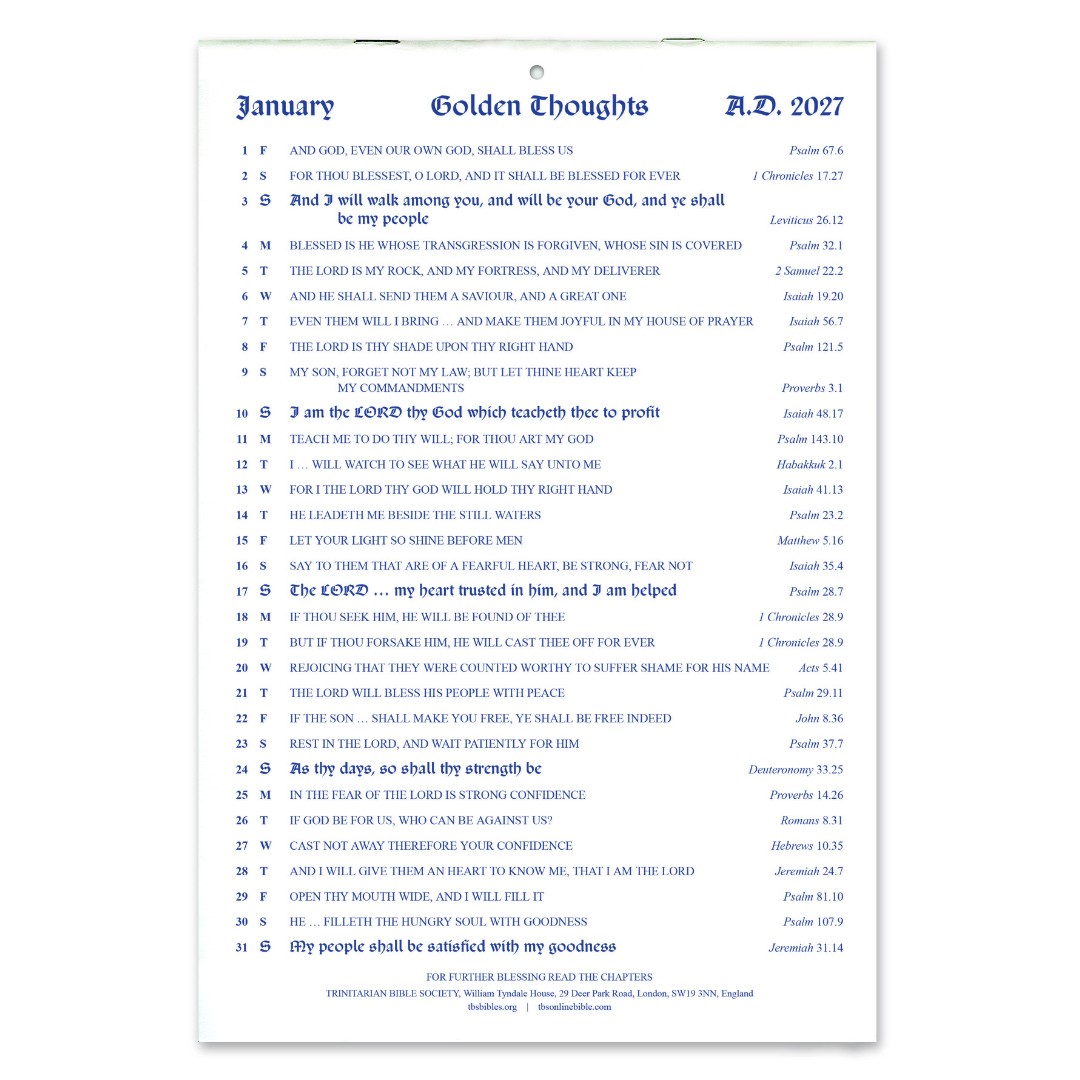 English Golden Thoughts Calendar 2027