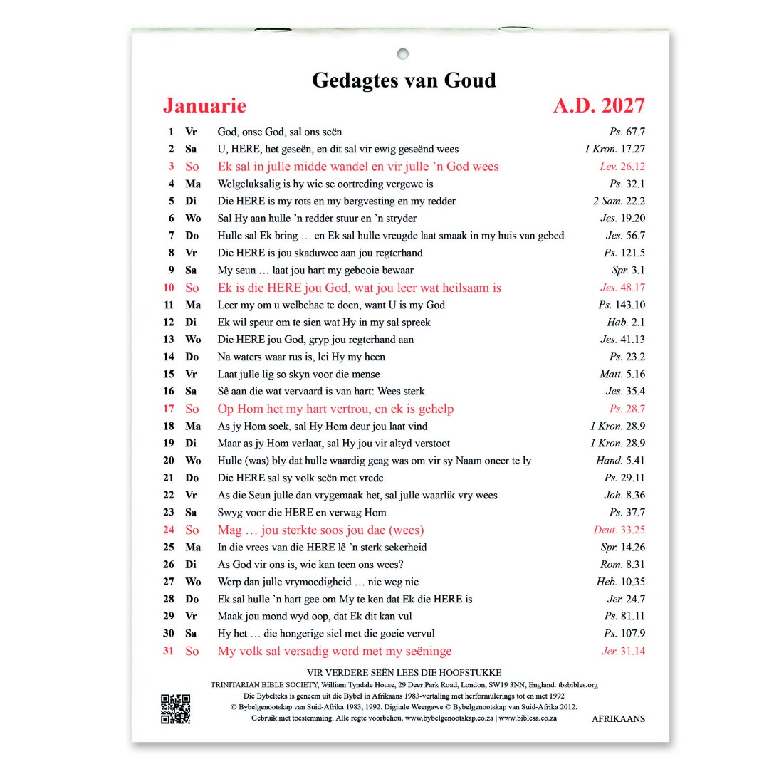 Afrikaans Golden Thoughts Calendar 2027