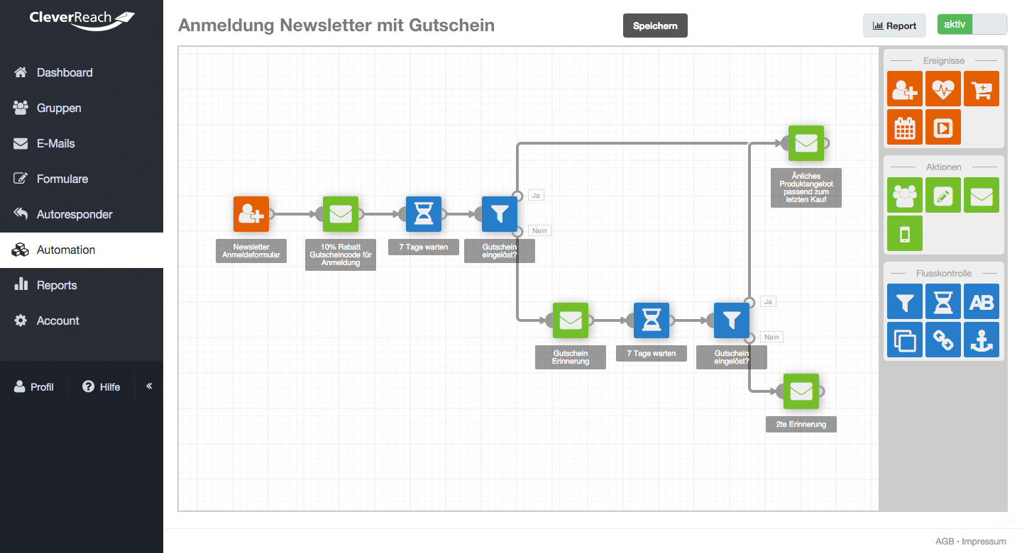 screenshot: THEA: vollautomatisierte Mailing-Kampagnen. Erstellen Sie mit einem visuellen Baukasten Ihre E-Mail-Kampagnen. Kinderleicht.