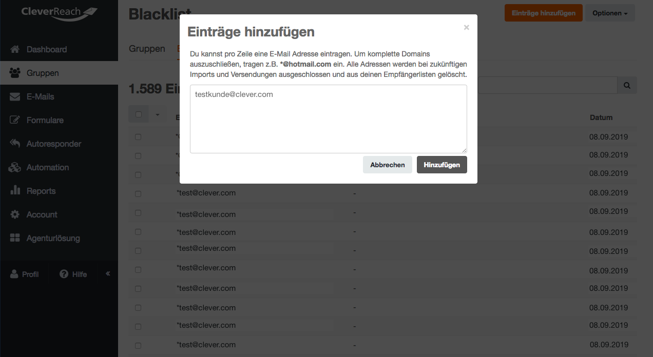 blacklist Empfänger ausschließen - warum