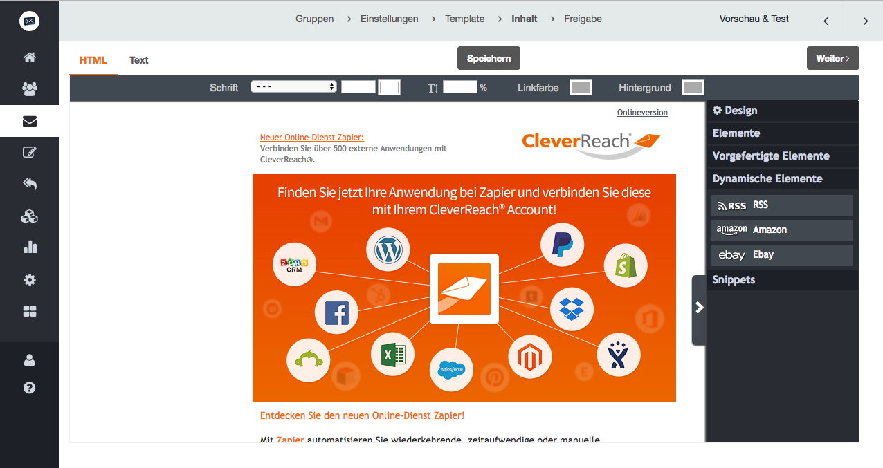 screenshot: Mit CleverReach® RSS Inhalte mühelos aktuelle Newsletter verschicken