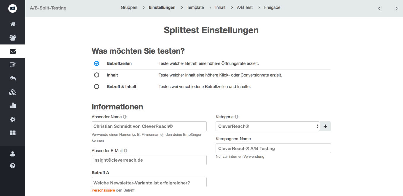 screenshot: Welche Newsletter-Variante ist erfolgreicher? Finden Sie es mit einem A/B-Split-Testing heraus