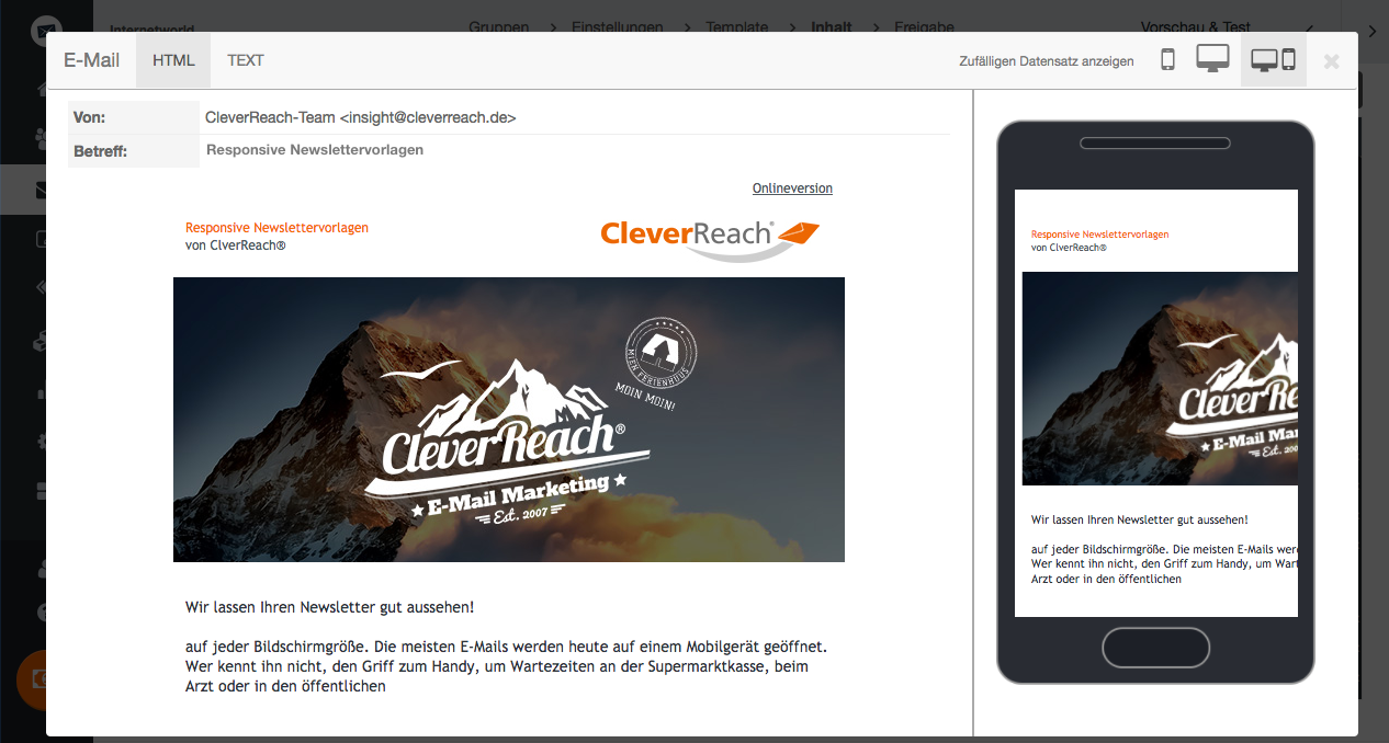 screenshot: Wir lassen Ihren Newsletter gut aussehen – auf jeder Bildschirmgröße