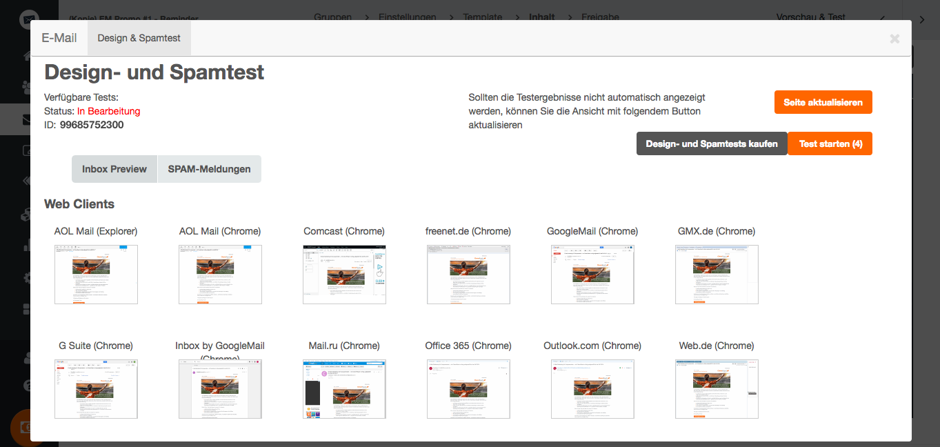 screenshot: Darstellungs-Test in allen gängigen E-Mail-Clients mit dem Design- und Spamtest