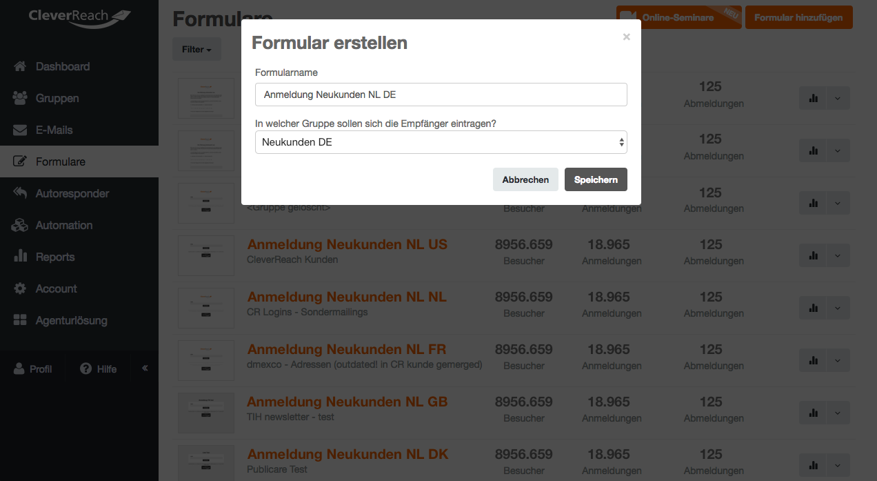 screenshot: so erstellen Sie Ihr eigenes DOI-Anmeldeformular