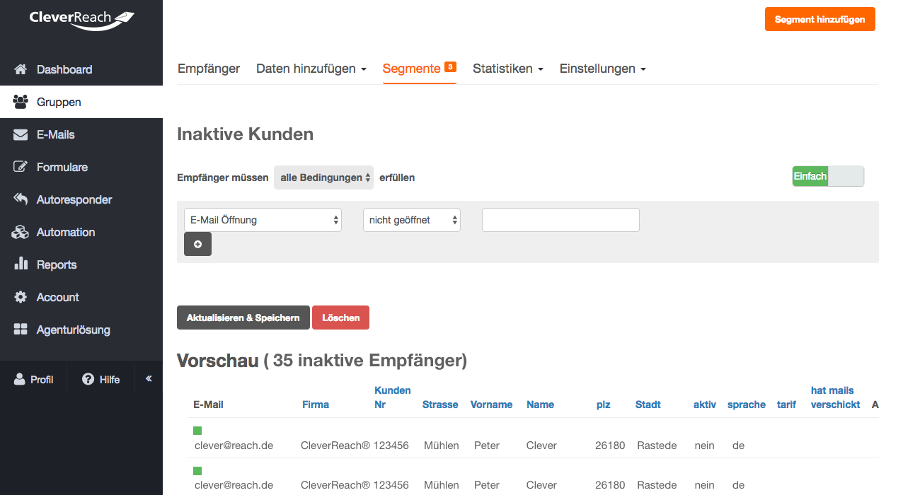 screenshot: Inaktive Empfänger zurückgewinnen