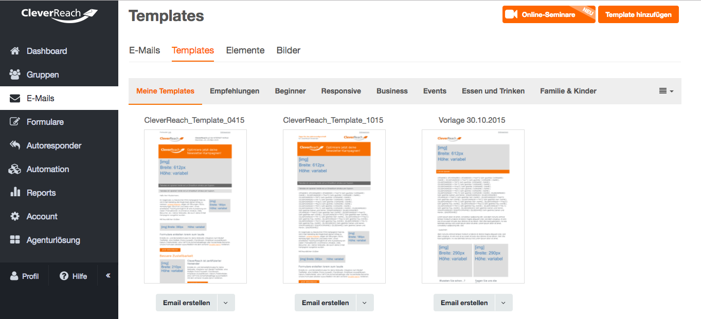 screenshot: Individuelle Newsletter-Vorlagen gestalten und im CleverReach® Drag&Drop-Editor nutzen