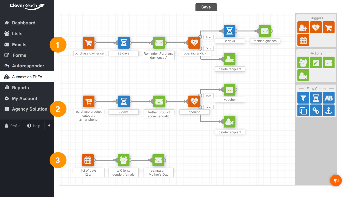 screenshot: email marketing automation Examples 2 and 3