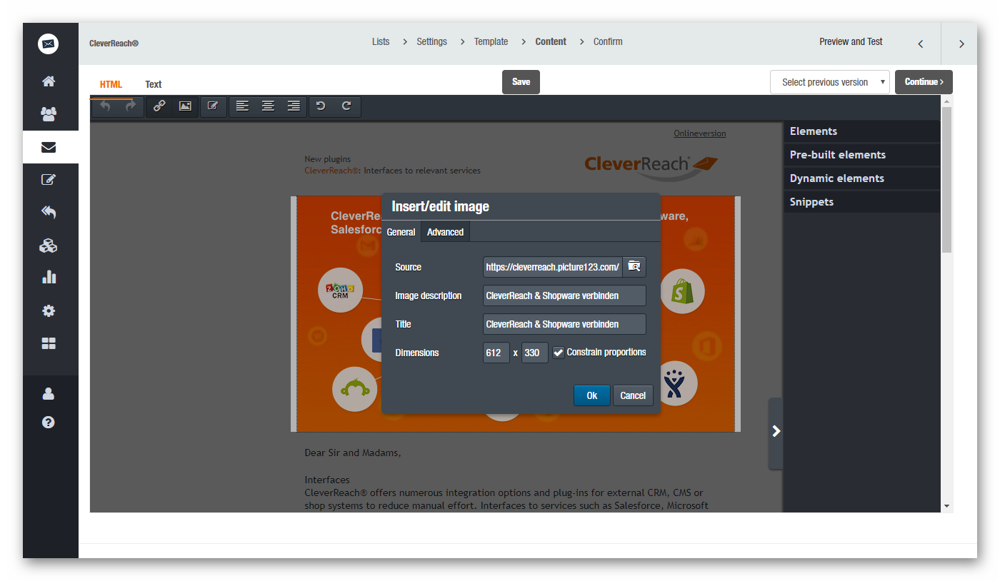 CleverReach® drag and drop newsletter editor: insert and edit images