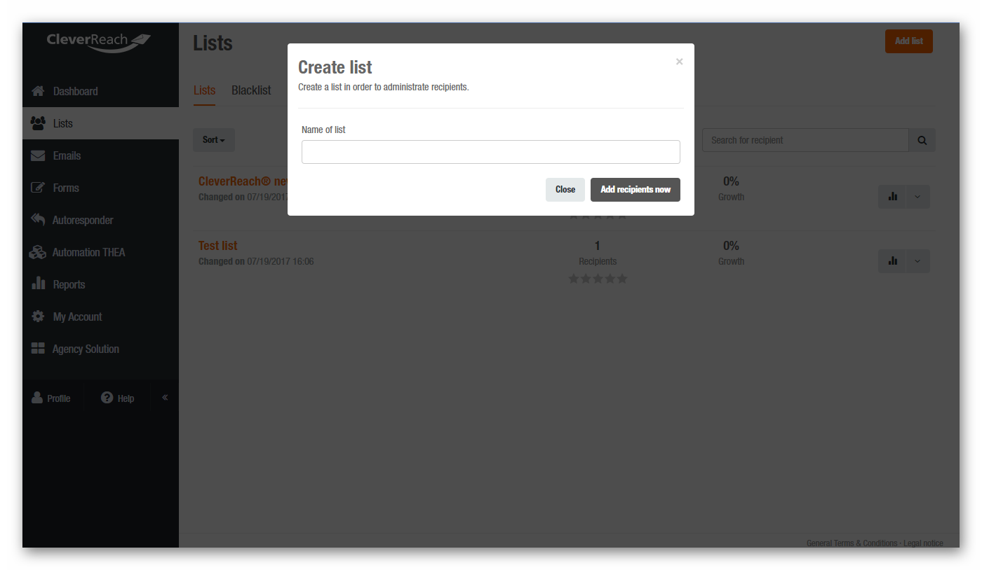 Select the list you want to add contacts to or create a new list of recipients in your account.