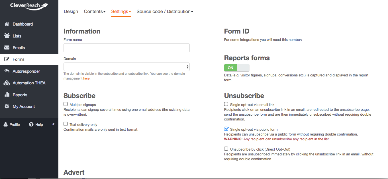 screenshot: Unsubscribe: Single-Opt-Out via public form