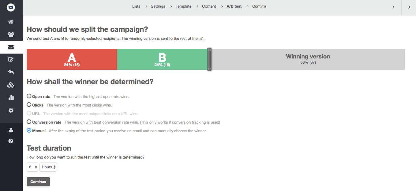 screenshot: With A/B Split Testing you can compare different versions of your newsletter campaigns to optimize your email marketing