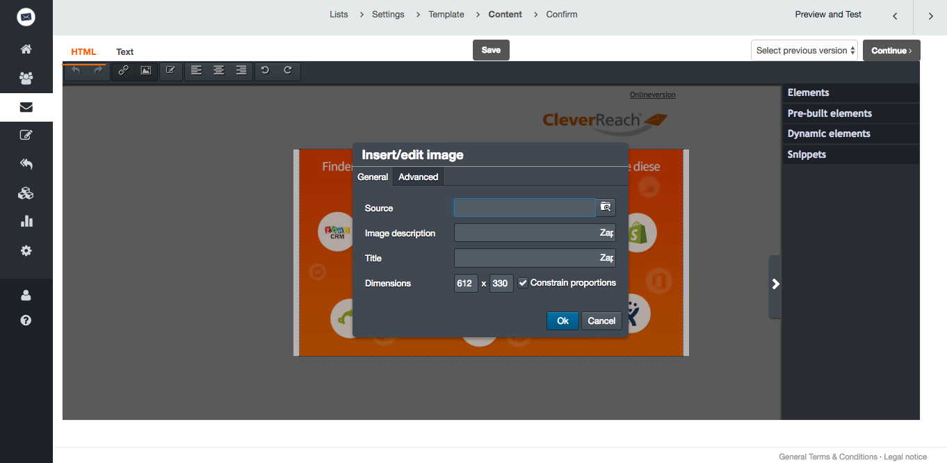 screenshot: Edit your images directly in our CleverReach® newsletter editor. Create your mailing and edit your images exactly the way you need them. How to insert images: