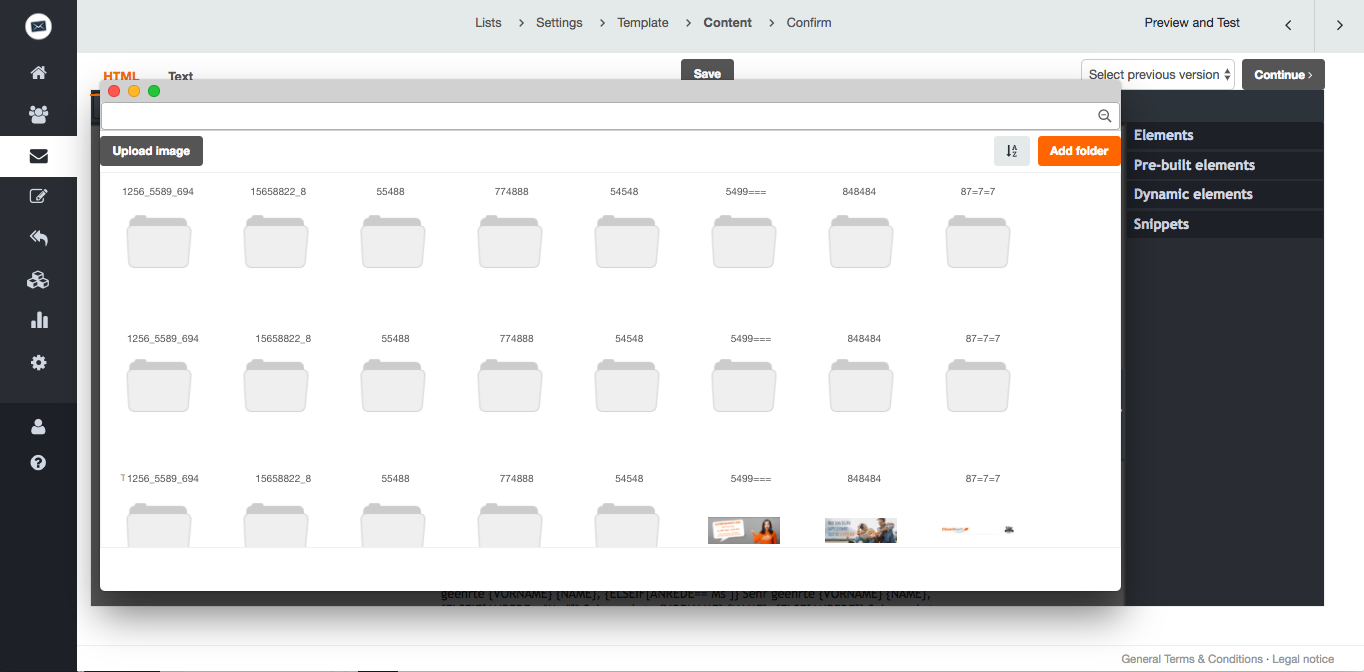 screenshot: To upload your images, click on an image-element within your mailing that you have dragged to the right place with the drag and drop editor before.screenshot: To upload your images, click on an image-element within your mailing that you have dragged to the right place with the drag and drop editor before.