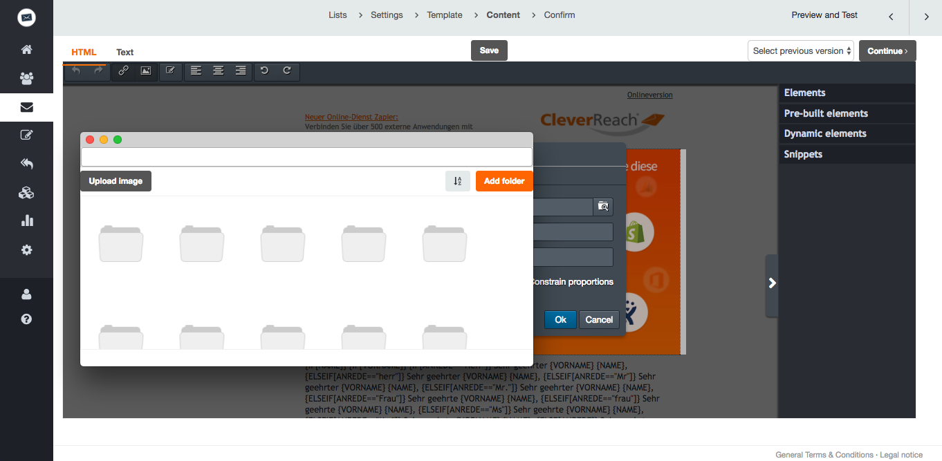 screenshot: To easily integrate images into your newsletter and shorten loading times, we’d suggest you use the CleverReach® image database.